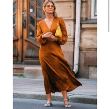 & OTHER STORIES Jacquard Empire Midi Dress Copper Dot Size 2