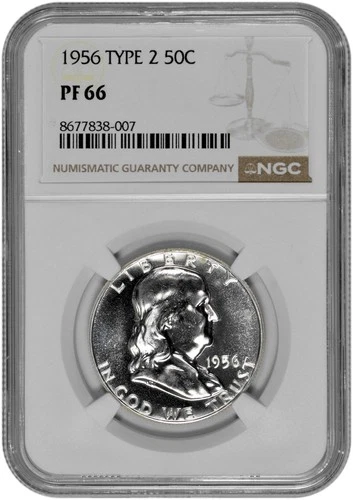 1956 Type 2 50C Proof Silver Franklin Half Dollar NGC Graded PF 66 in New Holder