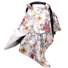 Floral Baby Car Seat Canopy Soft Plush Dotted Backing Baby Car Seat Cover Gir...