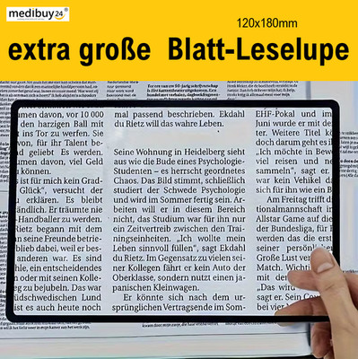 Extra große Blattlupe A5 12x18cm Lupe Vergrößerungsglas Leselupe Handlupe stabil