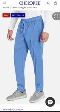 2 pair Cherokee Revolution WW012 Men  s Scrub Pants Medium Ciel Blue Jogger