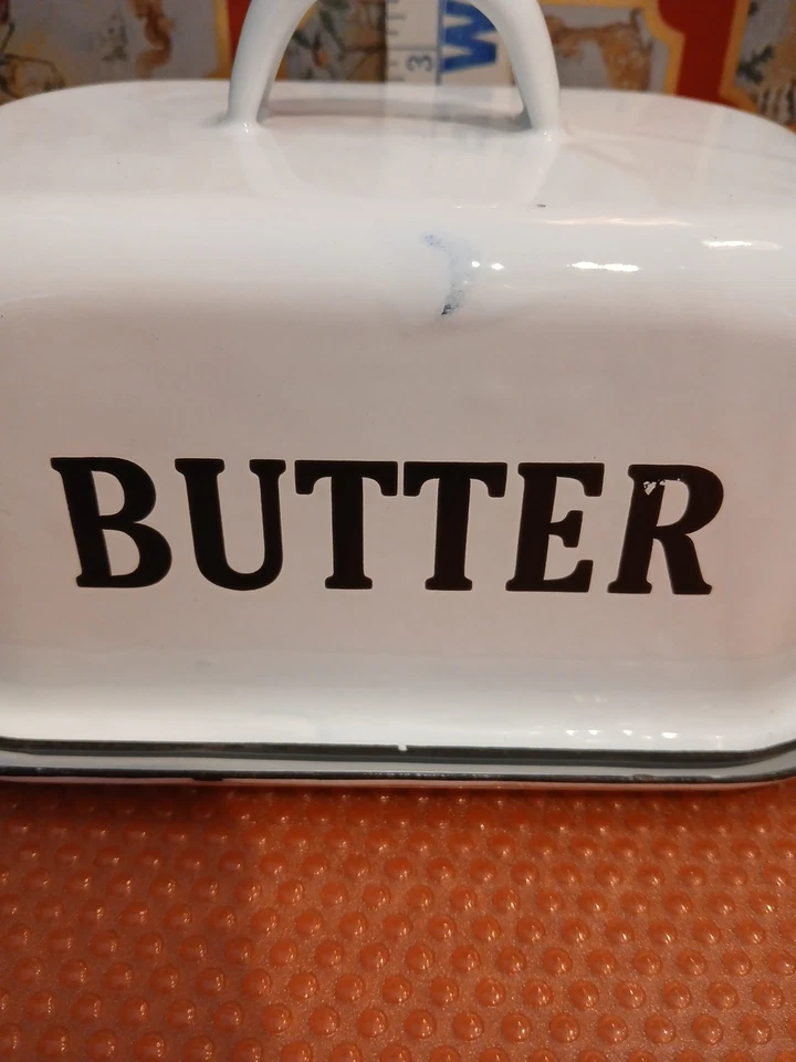 Prato de manteiga coberto de esmalte branco com bandeja - Imagem 2 de 4
