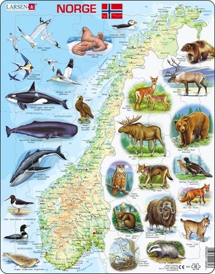 Norway Map with Animals 62 Piece Tray Jigsaw Puzzle Larsen New