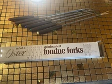 Vintage 1970s Oster Fondue Forks Set of 6 Stainless Steel Teak Original Box