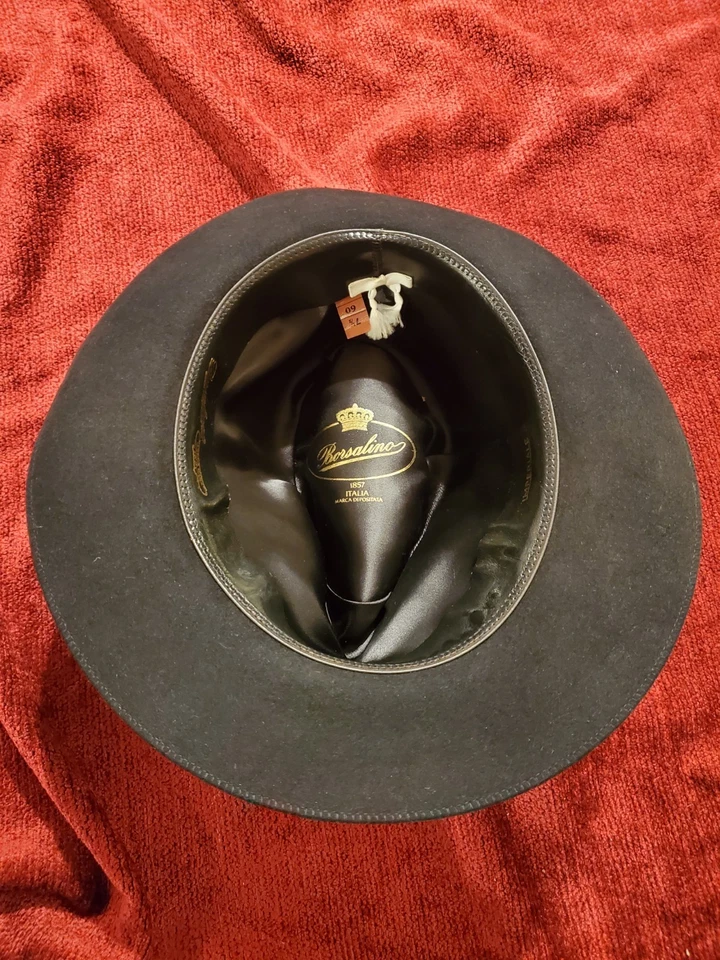 De colección BORSALINO Imperiale COMO II Talla 7 1/2 Ala Ancha Negro ¡Raro!! Foto 4 de 4