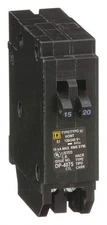 Square D Plug in Circuit Breaker, HOM, Number of Poles 1, 15/20 Amps, 120/240...