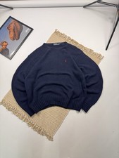 Vintage 90s POLO RALPH LAUREN Mens Jumper Blue V-Neck Tight Knit XL