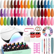 Gel Nail Polish Kit 42 PCS With UV Lamp Light Poly Extension Manicure Tool Set