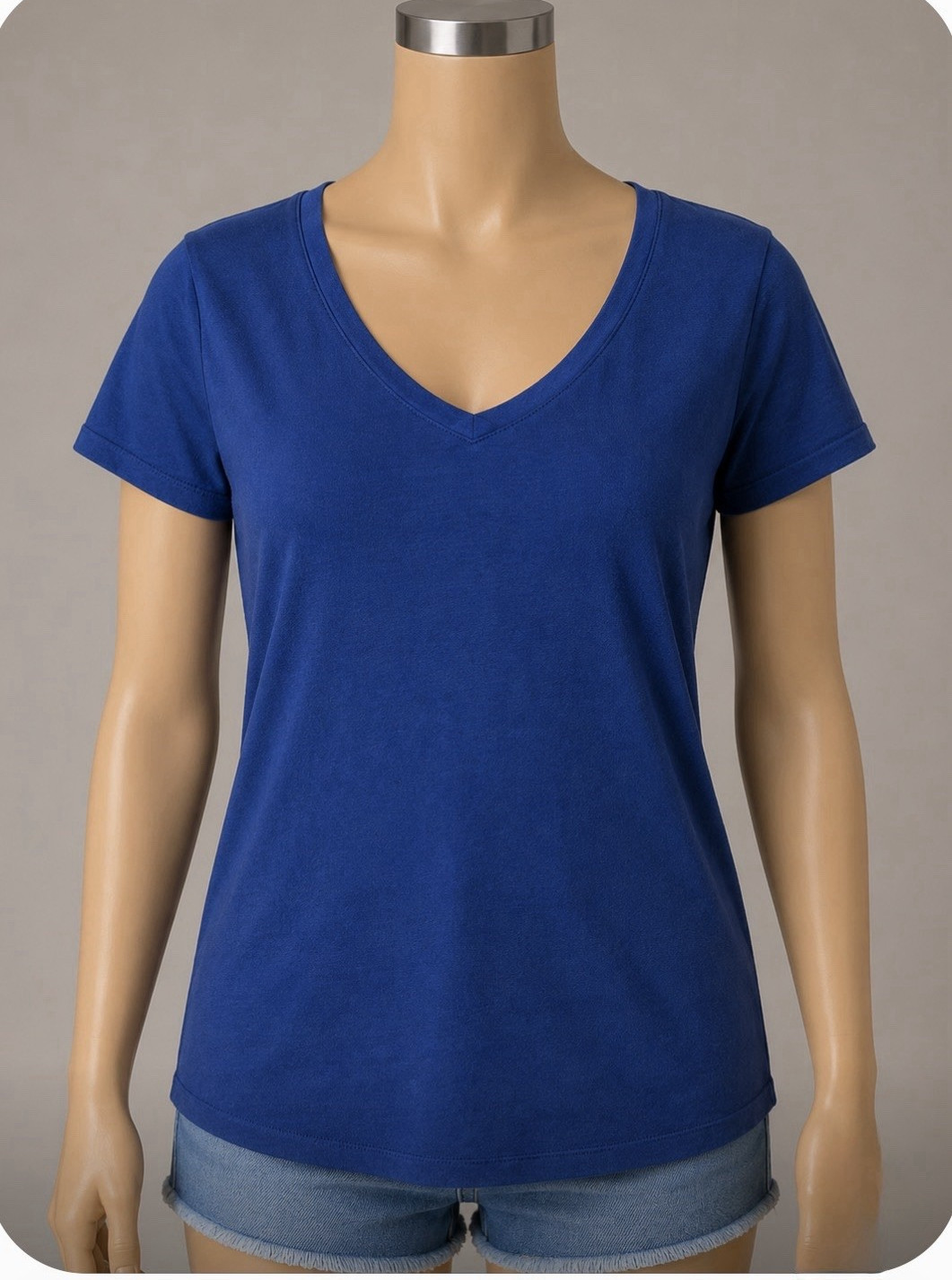 Time and Tru Blue Knit V-Neck Short Sleeve Pullover Basic T-Shirt Women’s XL