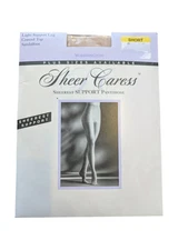 Vintage SHEER CARESS, EXTRA SHEER SUPPORT PANTYHOSE Sandalfoot WORTHINGTON SHORT