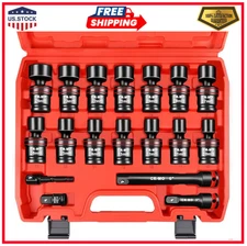 18PCS 1/2 Drive Impact Swivel Socket Set Metric 6 Point Wobble 10-24mm CR-MO