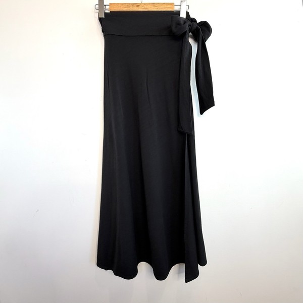 Ellin Ambe Size S 10 US 6 Black Wool Y2K Maxi Wrap Skirt Waist Tie