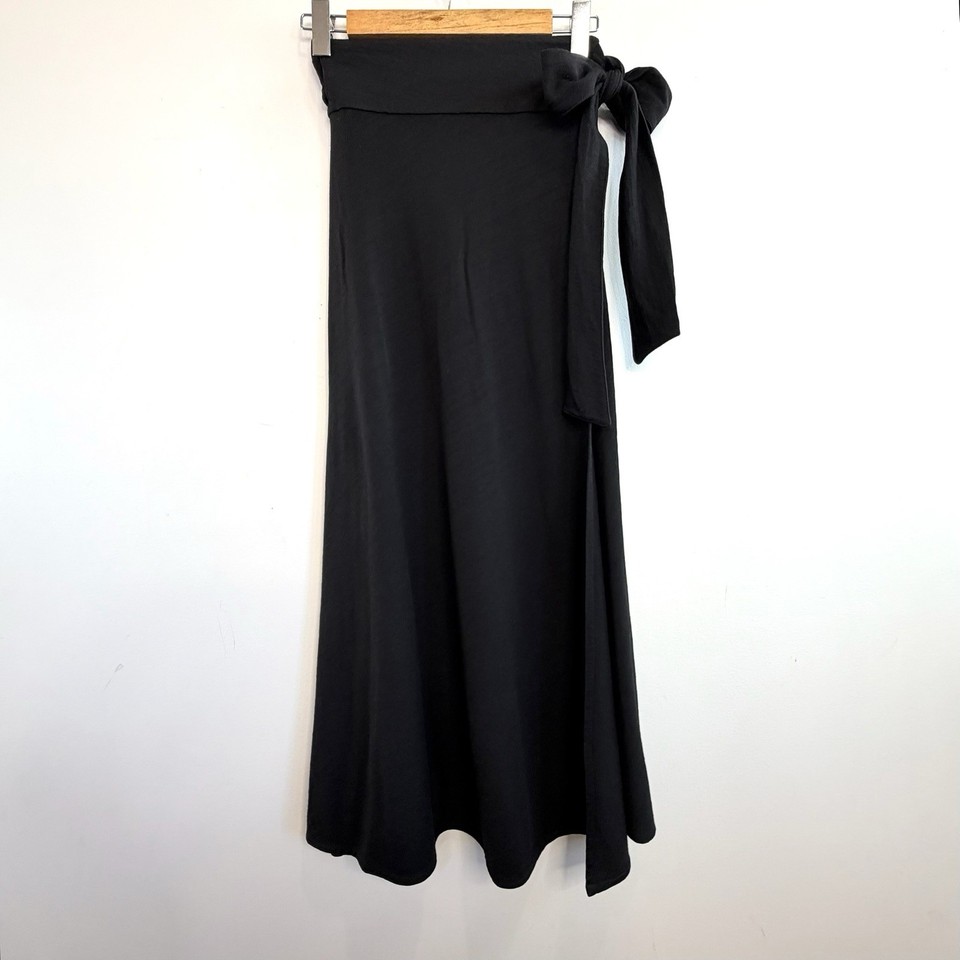 Ellin Ambe Size S 10 US 6 Black Wool Y2K Maxi Wrap Skirt Waist Tie