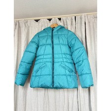 Wonder Nation Girls Aqua Haze Faux Fur Lined Puffer Jacket Hooded Parka XL 14-16