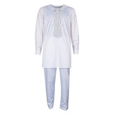 Saudi Dubai Men Abaya Muslim Blouse Top Long Pants Kaftan Dishdasha Jubba Thoub