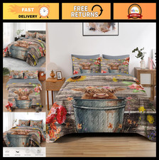 King Size Quilt Set - Highland Cow Floral 3PC Soft Bedding for Kids  Adults, Li