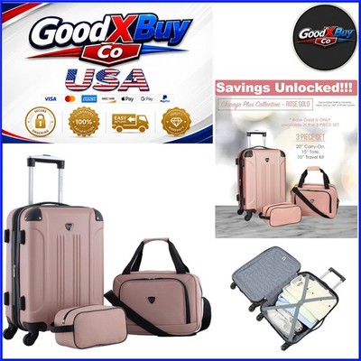 Chicago Rose Gold Hardside Expandable Spinner Luggage 3-Piece Set