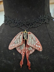 Authentic Red and Black Moth with Yellow Gold Plated Length Chain Necklace for Women