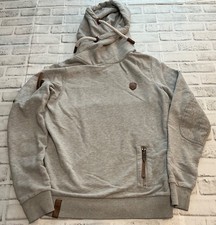 NAKETANO Hooded Sweatshirt Brave New World Gray Size Medium Funnel Neck Turkey