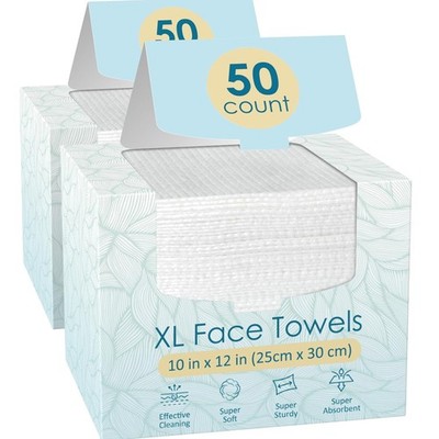 2 Pack of 50 count XL Disposable Face Towels 10  x 12 , 100% Viscose Fibre, S...