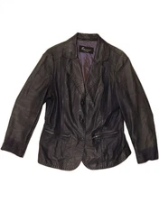 GALLOTTI Womens 3 Button Leather Blazer Jacket UK 14 Medium Black DW55