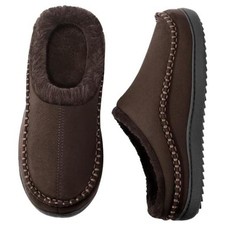 Mens Slippers Indoor Outdoor Memory Foam Warm Fuzzy Fluffy Comfy 10 Dark Brown