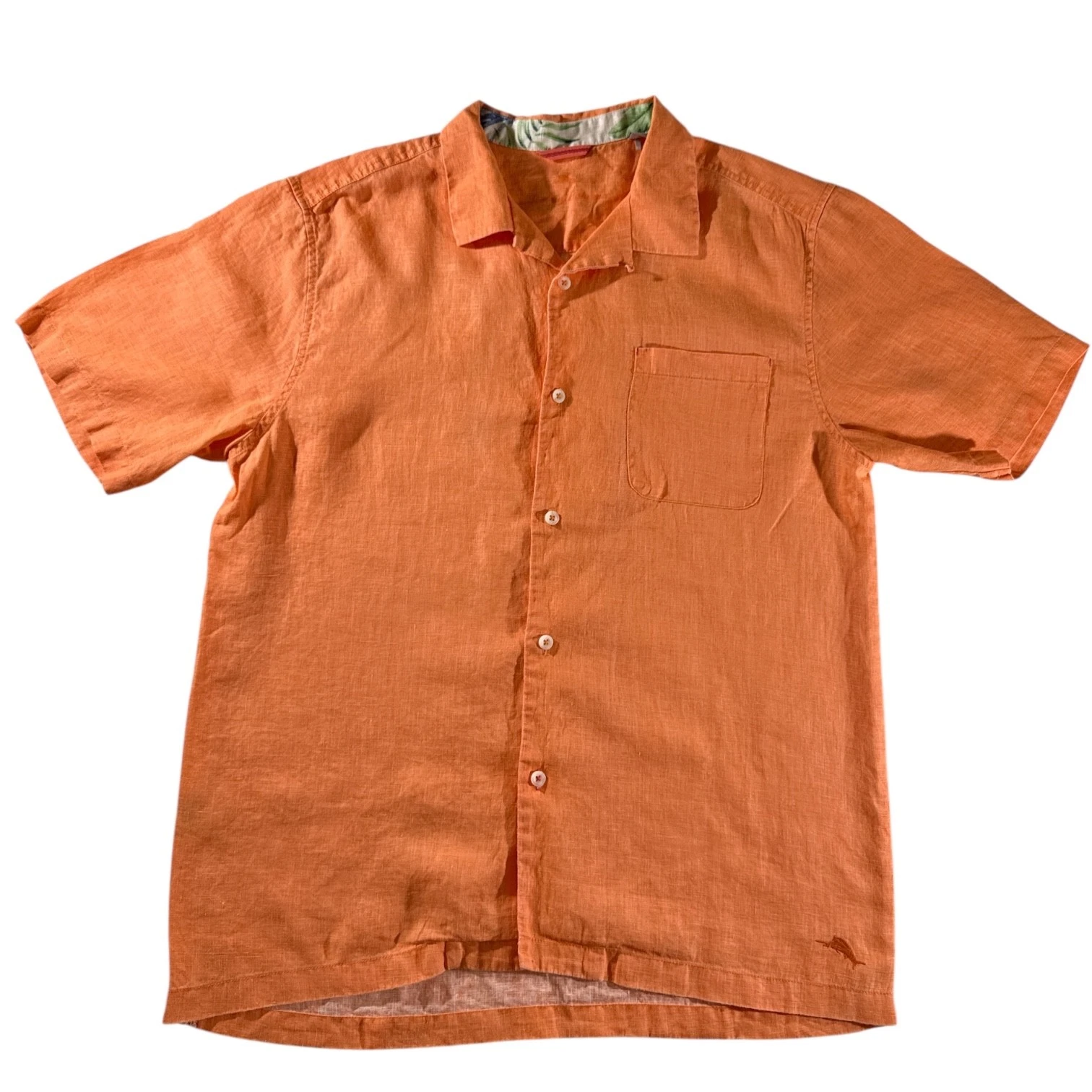 Tommy Bahama Men Short Sleeve Button Up Size XL Orange Linen