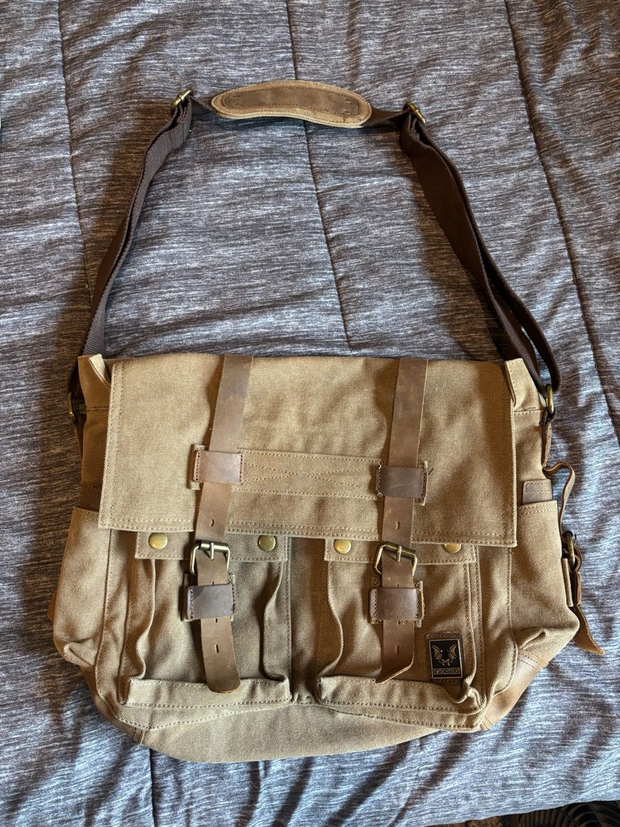 brothers leather supply co canvas windy city backpack The Timber Trek Retro Vintage Waxed Laptop Green Army grain leather. 25L Traveler Canvas Backpack Tan