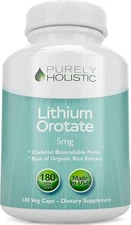 Organic Rice Extract Lithium Orotate Supplement for Memory Support (180 caps)