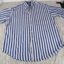 Tommy Hilfiger Shirt Men's Medium Blue And White Striped Button Down Shirt