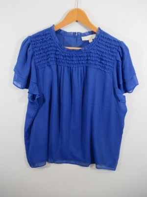 NEW Loft Chiffon Blouse Petite Plus Size 2XLP 2XP Blue Short Sleeve Lined