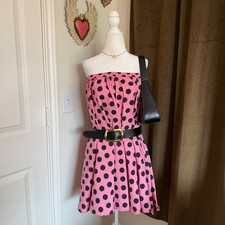 Vintage Pink Black Polka Dot Women's Pleated Skirt No Size