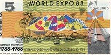 Banknote Australia 5 Dollars Expo  88
