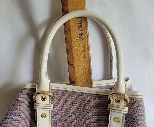 Vintage Ladies Small Straw Handbag Purple White Strap For Crossbody Or Shoulder - Picture 2 of 10