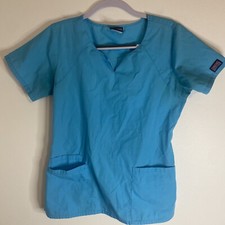 Cherokee Workwear Scrub Top Medical Uniform Turquoise Church Neck Small