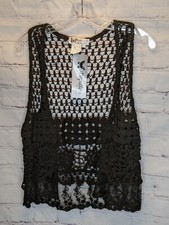 Papillon Los Angeles Women's Brown Crochet Open Sleeveless Cardigan Vest Size Xl