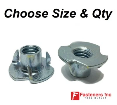 BRIGHTON 3 Prong T-Nut (Tee Nut) Zinc Plated (Choose Size & Quantity)