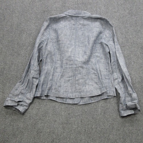 Eileen Fisher Jacket Womens Medium Blue White 100% Linen Blazer Coat Lagonlook - Picture 12 of 13