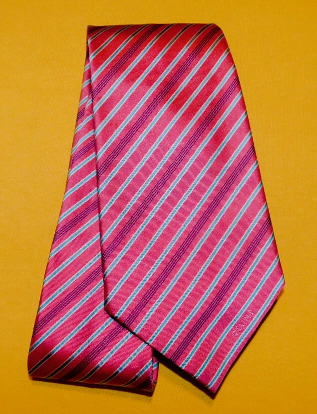 MEN'S CELINE MADE IN ITALY PINK/BLUE/WHITE STRIPED TIE - TIES - DESIGNER TIES. - Image 2 of 4