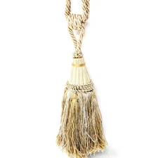 Drapery Curtain tieback Ivory Gold Tassel Fringe 23" Luxury Regency Twisted Cord