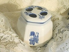 GenuineToothbrush Holder  Porcelain Colbalt Blue and White    3 Inches High