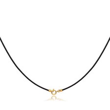 1mm Black Leather Necklace Choker with Gold F...
