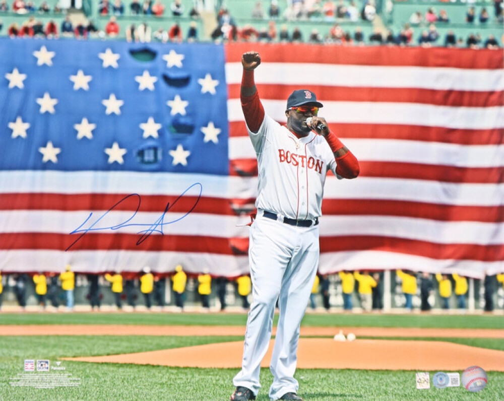 David Ortiz Autographed Signed Boston Red Sox 16x20 Photo BOSTON STRONG RED SOX BECKETT HOLO & WITNESSED 