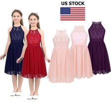 Girl Flower Girls Dress Lace Chiffon Halter Neck Princess Pageant Party Dress