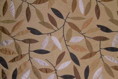 Discount Fabric JACQUARD Black & Taupe Branching Out Leaves Drapery Fabric