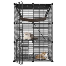 Cat Cage Indoor 3-Tier Cat Enclosures DIY Metal Cat Playpen w/Extra Large Hammok