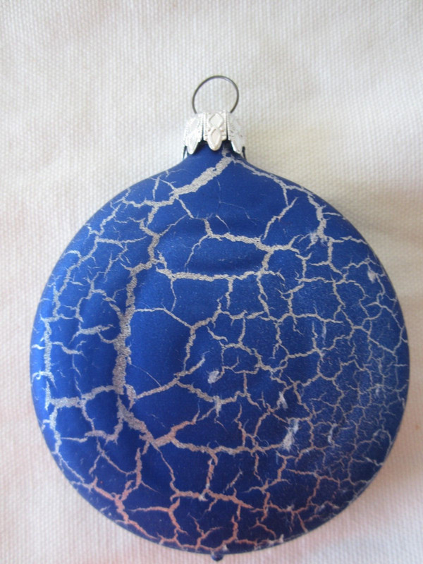 Vintage FLAT BLUE CRACKLED LOOK Christmas Ornament West Germany Holiday Decor
