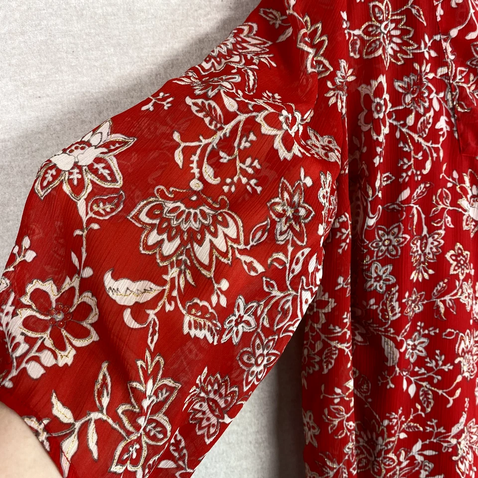 Requirement Women Red Floral Popover Top Size 1X Flare Sleeve Boho Office Career - Image 3 of 4