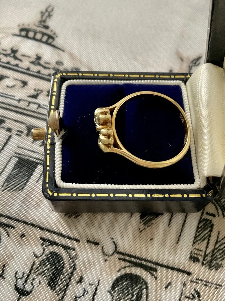 DIAMANT, OR JAUNE ET VERT DE 18k 750, BELLE BAGUE ANCIENNE, POINÇON  - Photo 4/4