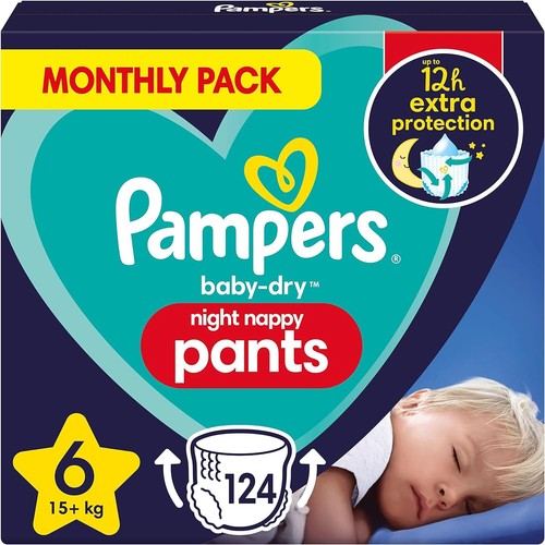 Pampers Nappy Pants Size 6 (15+ kg / 33 lbs), BabyDry Night, 124